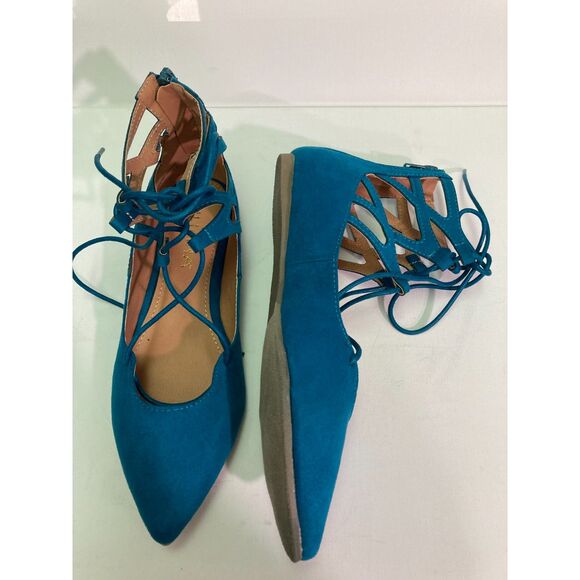 NIB Liliana Turquoise Tie Up Flat Sz 7 - Picture 4 of 7